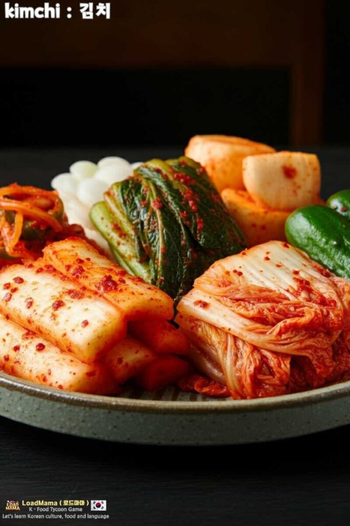 A mouthwatering plate of vibrant red kimchi, glistening with spicy seasoning.