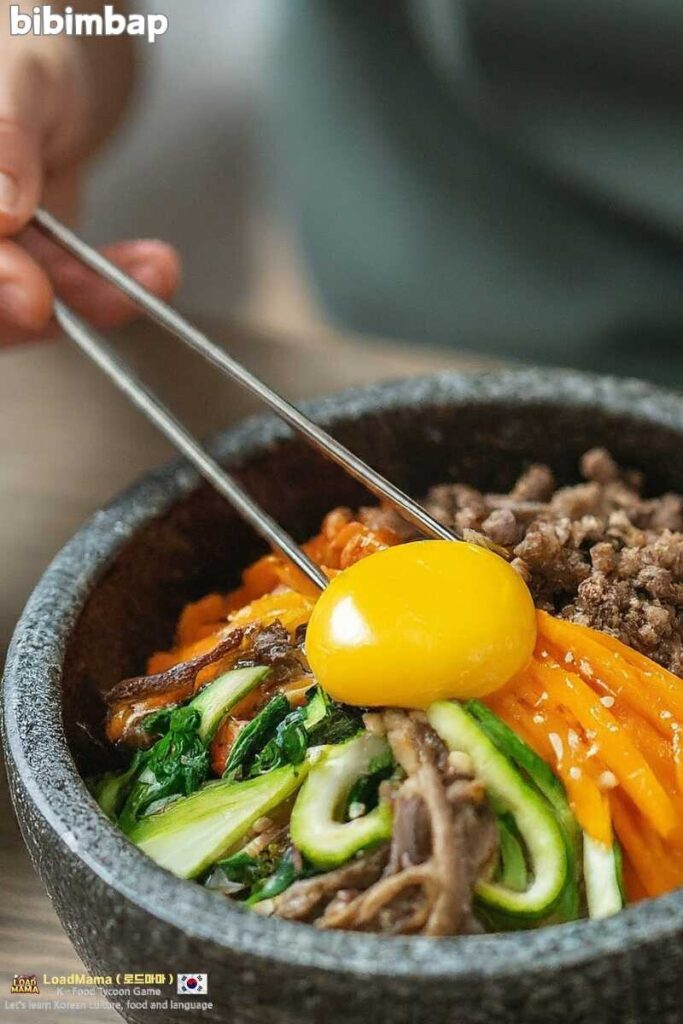 Close-up of a sizzling hot stone pot bibimbap (dolsot bibimbap)