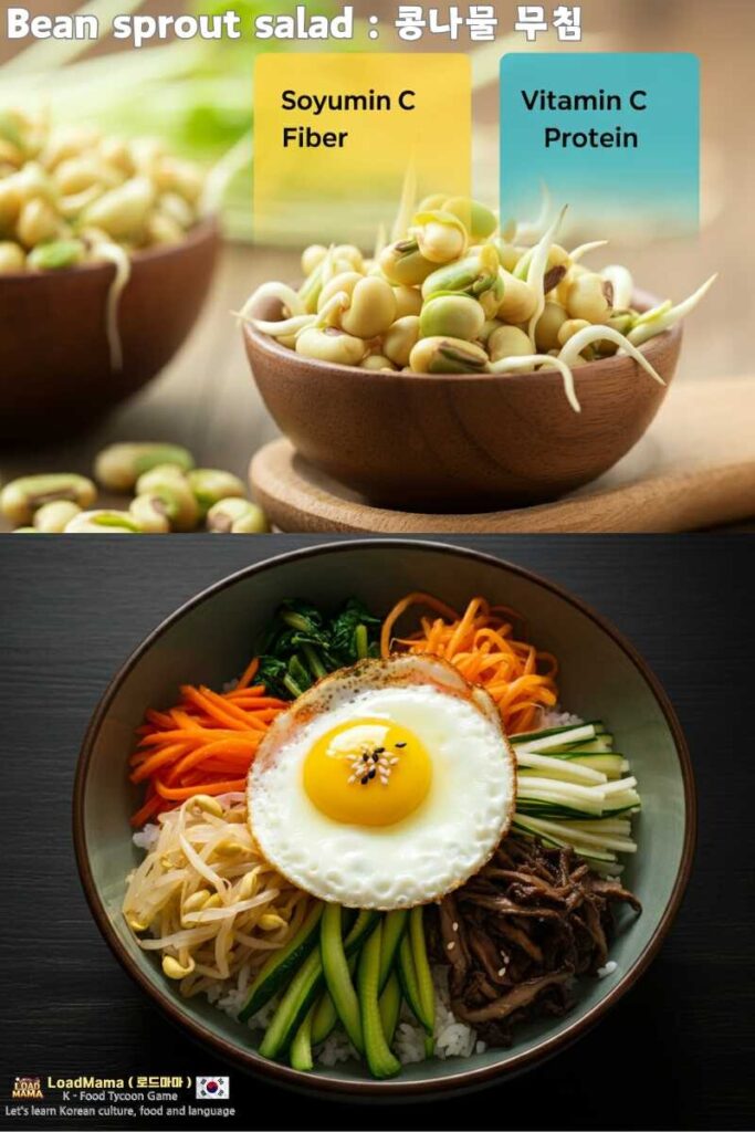 Kongnamul Bibimbap A satisfying Korean rice dish with seasoned soybean sprouts.