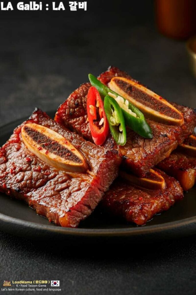 LA Galbi close-up, juicy, full of charcoal flavor!