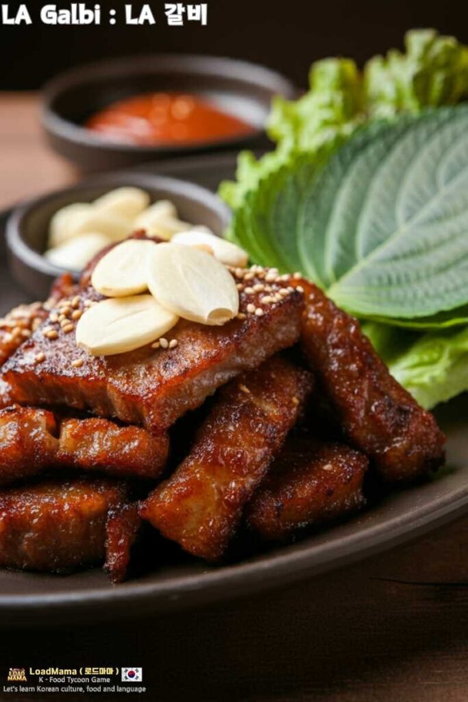 LA Galbi wrapped in ssam, perfect combination with ssamjang and garlic!